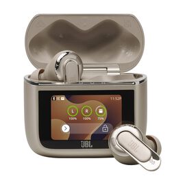 JBL Tour Pro 3 - Latte - True Wireless Noise Cancelling earbuds with Smart Charging Case™ - Hero JBL Tour Pro 3 - Latte - True Wireless Noise Cancelling earbuds with Smart Charging Case™ - Hero